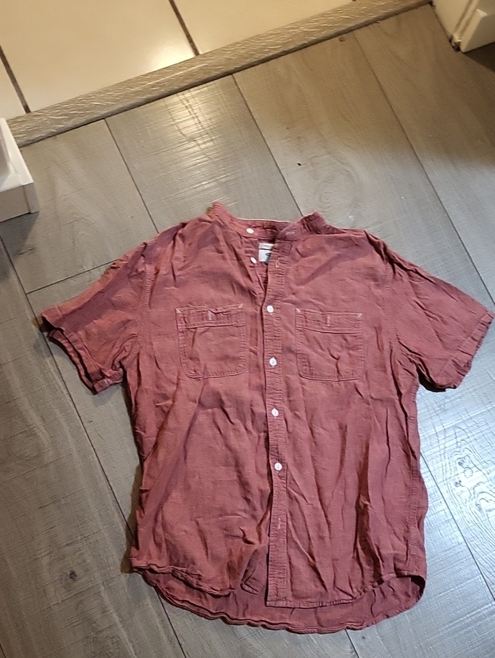 Old Navy Men's Band Collar Short Sleeve Button-Down Shirt - Dusty Rose